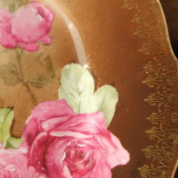 Vintage Antique 1800s 1900s Plate, CT Carl Tielsch Austria Pink and Brown Rose - Picture 3 of 10